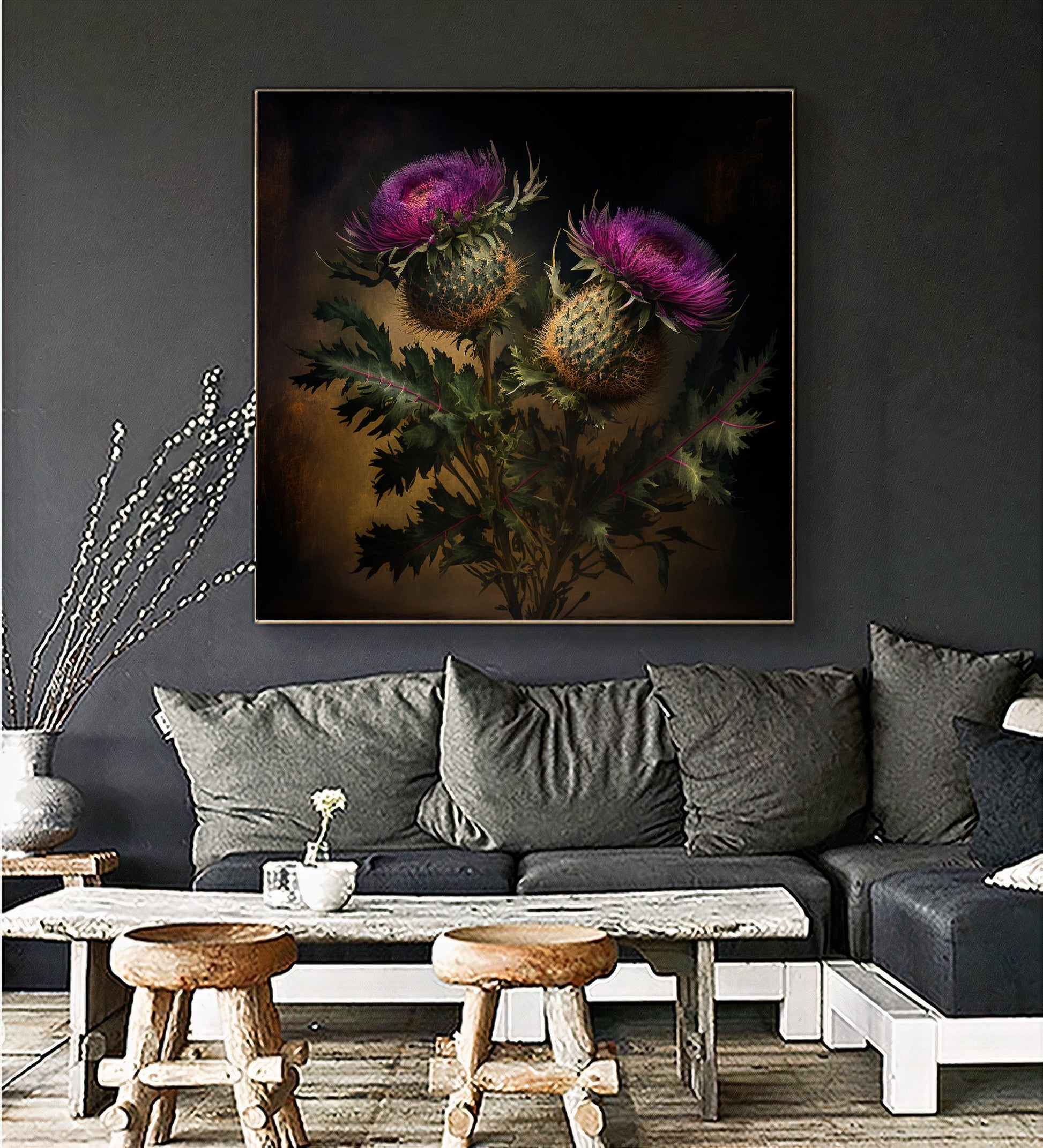 Thistle Flower Art Print - Botanical Wall Art for Nature Lovers {{ shop_name }}Prints botanical decor botanical print canvas print canvas wall art cottagecore floral wall art flower print giclée prints large canvas print large wall art Large Wall Art Decor Living Room Art modern art print nature lover plant art print on canvas ready to hang canvas Scottish thistle stretched canvas art thistle flower thistle illustration vintage style wall art prints wildflower