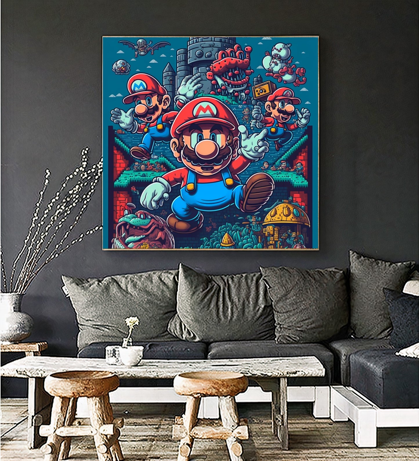Mario Game Art - Retro Nintendo-Inspired Decor for Gamers {{ shop_name }}Prints canvas print canvas wall art classic game collectible gamer gift gaming decor gaming room decor geek art giclée prints large canvas print large wall art Large Wall Art Decor Living Room Art Mario Mario Bros modern art print Nintendo nostalgic pixel art pop culture print on canvas ready to hang canvas retro gaming stretched canvas art Super Mario video game art wall art prints