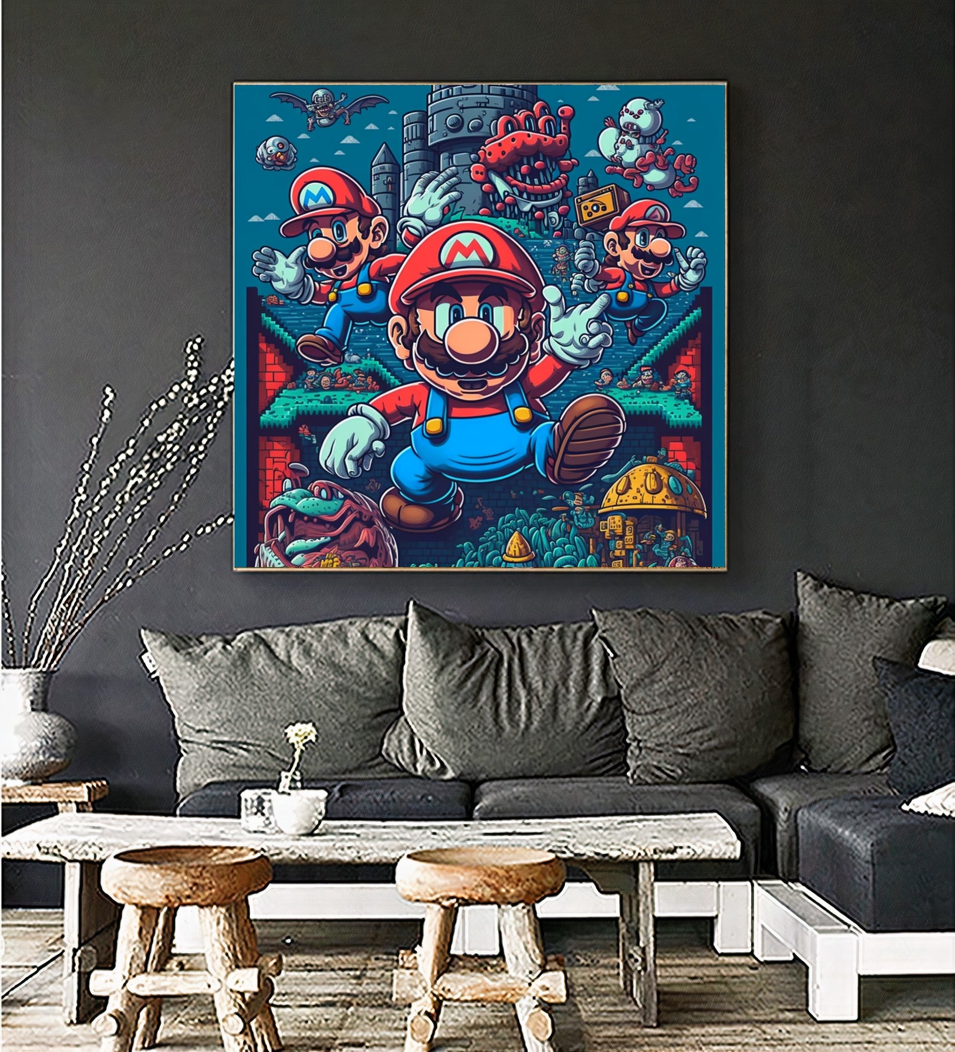 Mario Game Art - Retro Nintendo-Inspired Decor for Gamers {{ shop_name }}Prints canvas print canvas wall art classic game collectible gamer gift gaming decor gaming room decor geek art giclée prints large canvas print large wall art Large Wall Art Decor Living Room Art Mario Mario Bros modern art print Nintendo nostalgic pixel art pop culture print on canvas ready to hang canvas retro gaming stretched canvas art Super Mario video game art wall art prints