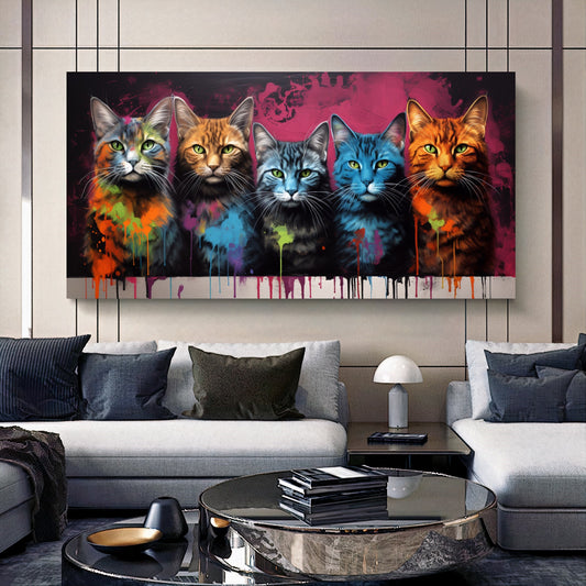 Colorful Cat Family - Vibrant Canvas Art, Modern Prin on Canvas A