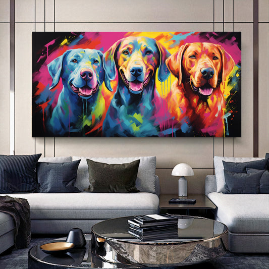 Colorful Dog Family - Vibrant Canvas Art, Modern Prin on Canvas A