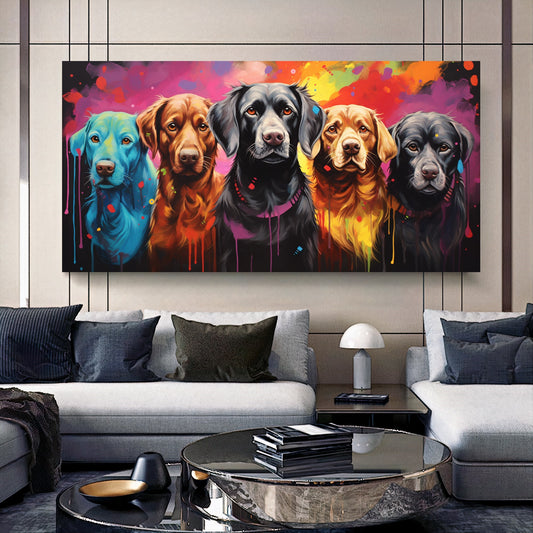 Colorful Dog Family - Vibrant Canvas Art, Modern Prin on Canvas A