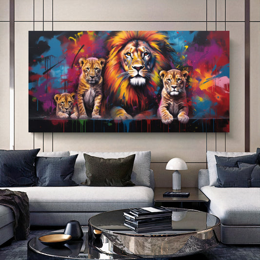 Vibrant Elephant Family - Colorful Canvas Art, Modern Prin on Canvas D