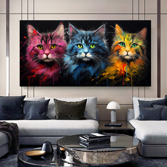 Colorful Cat Family - Vibrant Canvas Art, Modern Prin on Canvas A