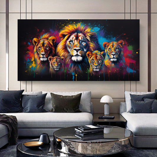 Vibrant Elephant Family - Colorful Canvas Art, Modern Prin on Canvas A