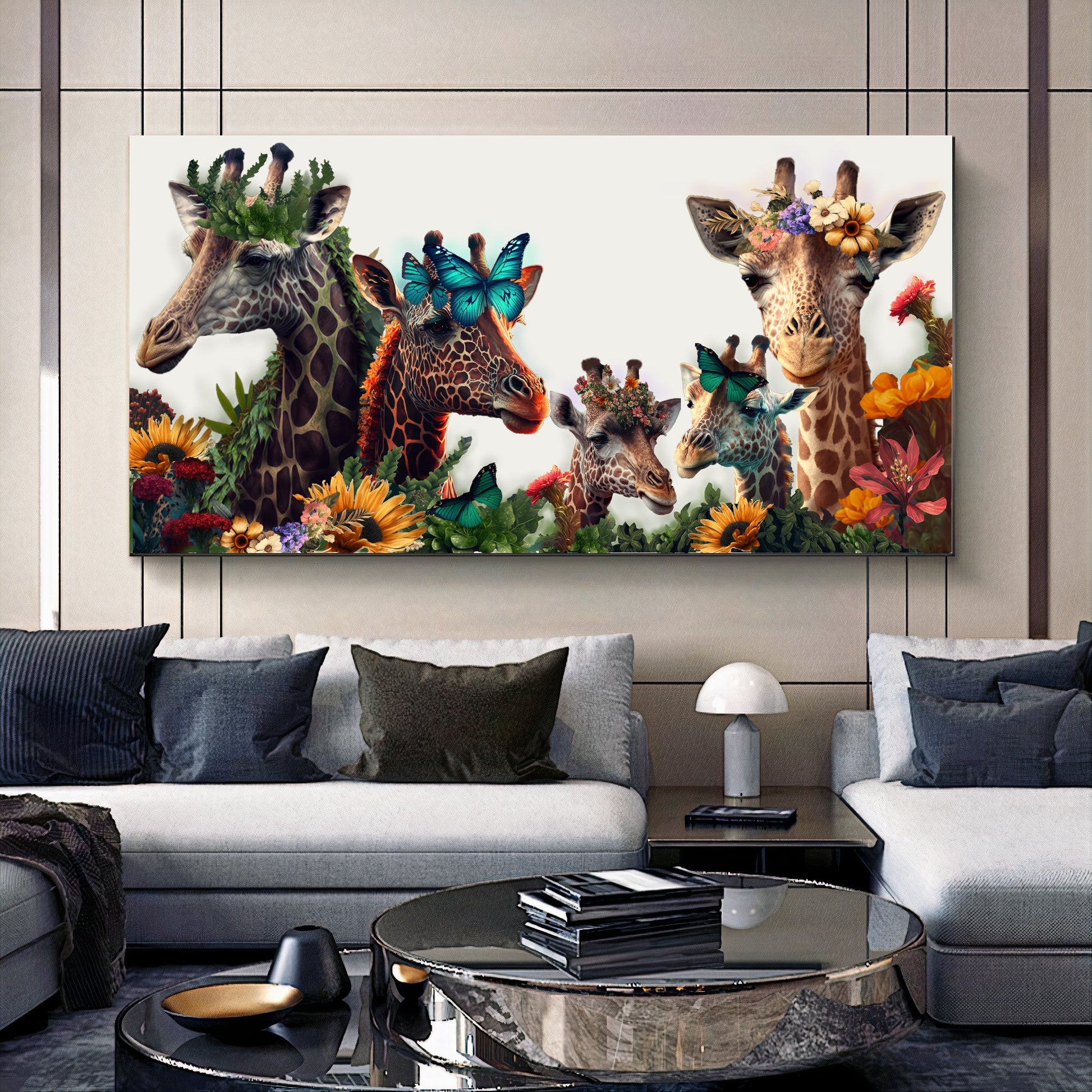 Bold Color Sunny Family of Giraffes in Sunglasses - Fun Pop Art Canvas Print B