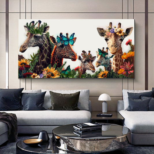 Bold Color Sunny Family of Giraffes in Sunglasses - Fun Pop Art Canvas Print B