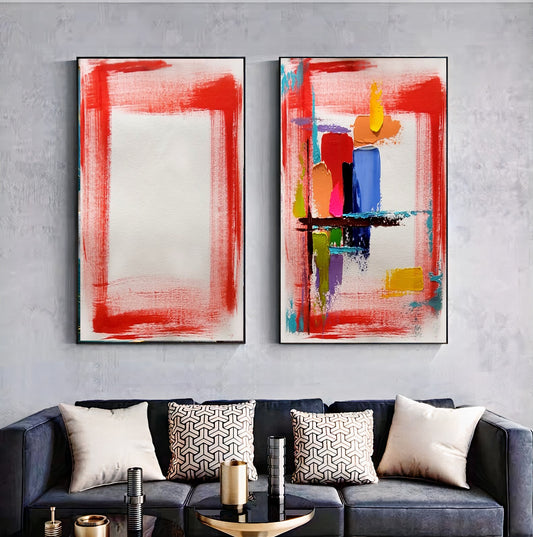 Large Red Abstract Wall Art - Original Impasto Oil Painting on Canvas