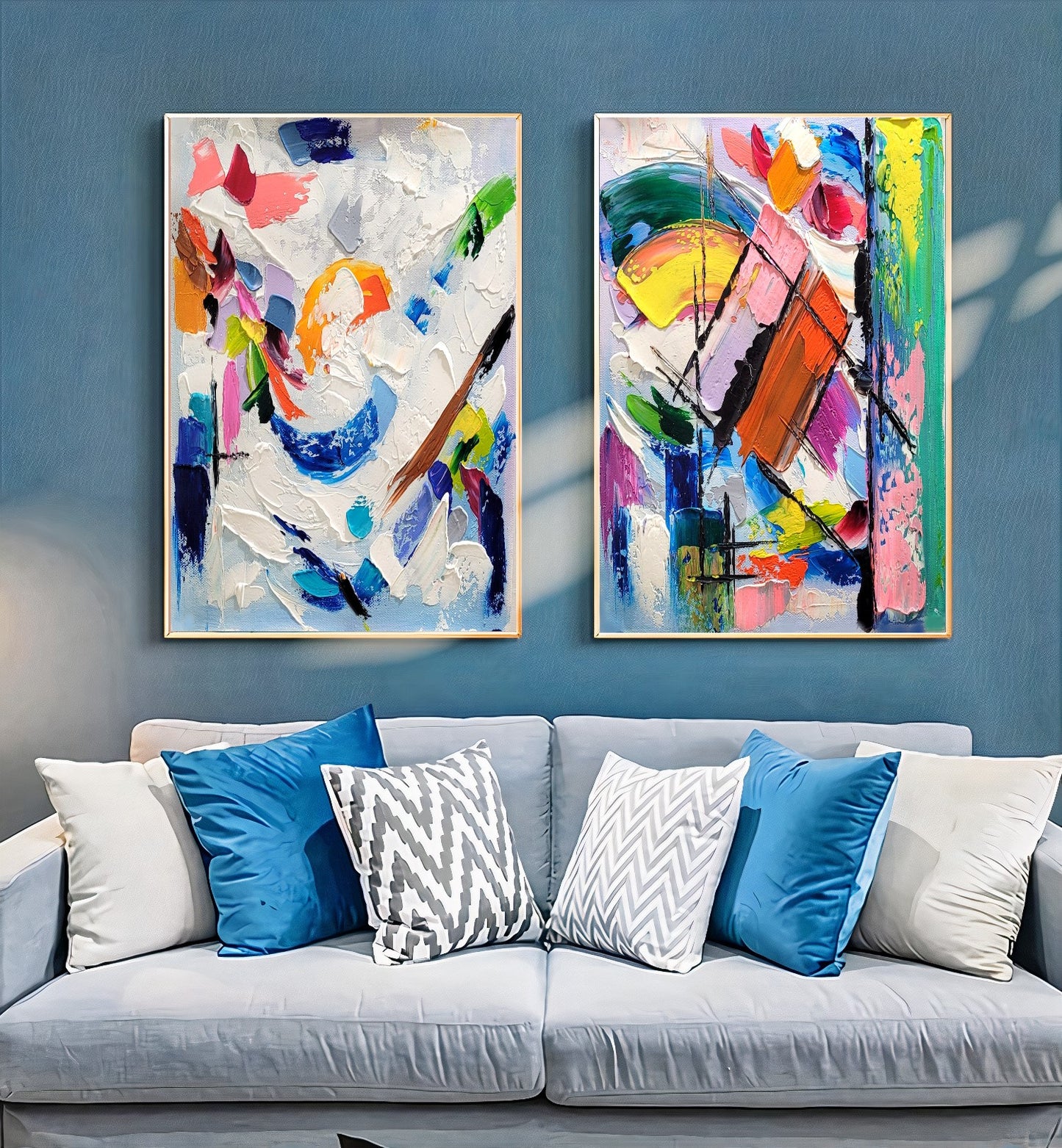 Large Blue Abstract Wall Art - Original Impasto Oil Painting on Canvas