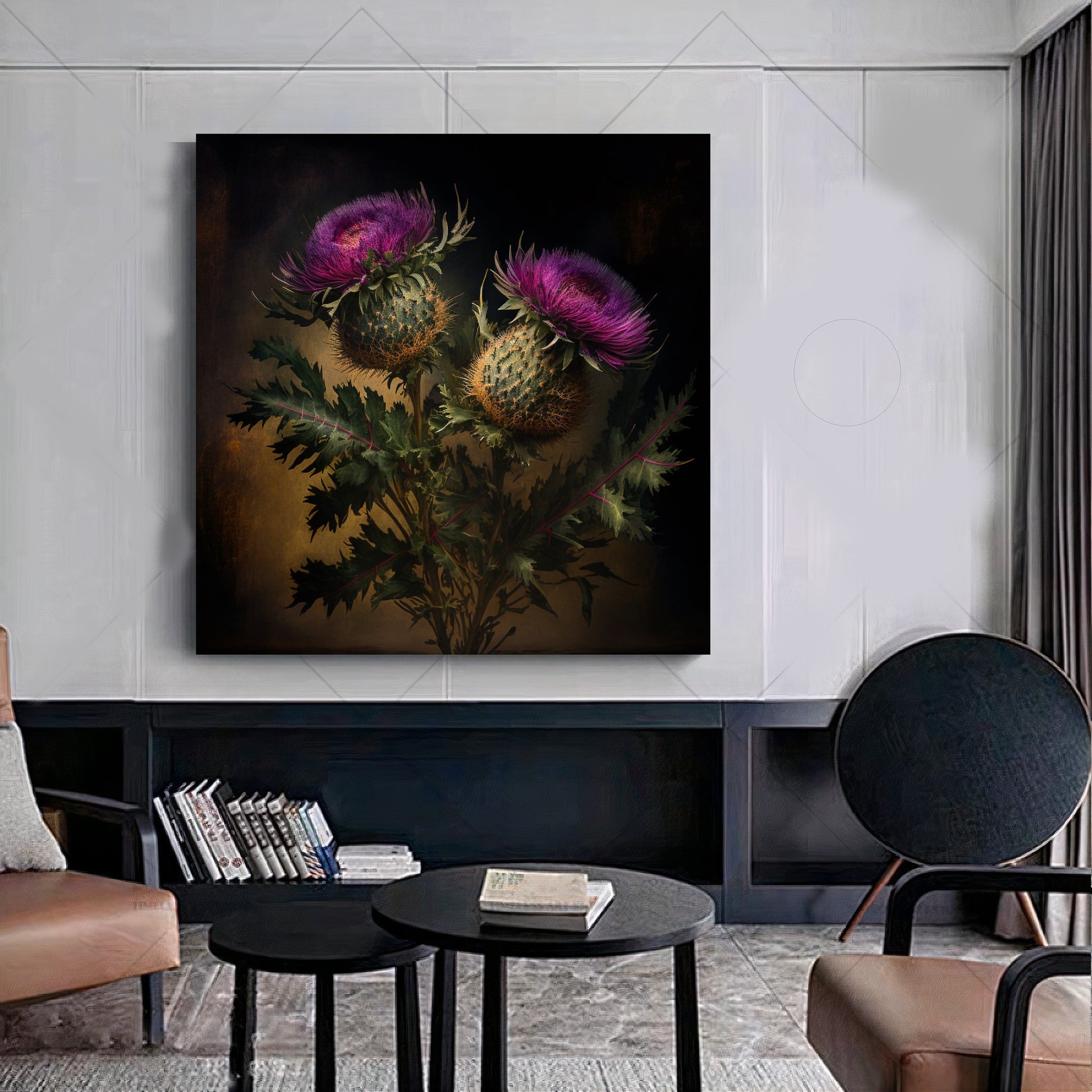 Thistle Flower Art Print - Botanical Wall Art for Nature Lovers {{ shop_name }}Prints botanical decor botanical print canvas print canvas wall art cottagecore floral wall art flower print giclée prints large canvas print large wall art Large Wall Art Decor Living Room Art modern art print nature lover plant art print on canvas ready to hang canvas Scottish thistle stretched canvas art thistle flower thistle illustration vintage style wall art prints wildflower