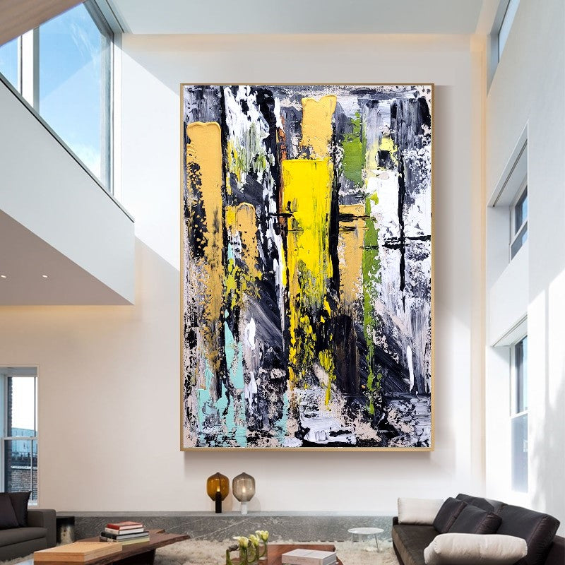 Colorful Abstract Art Composition, Vibrant Impasto Oil Painting on Canvas