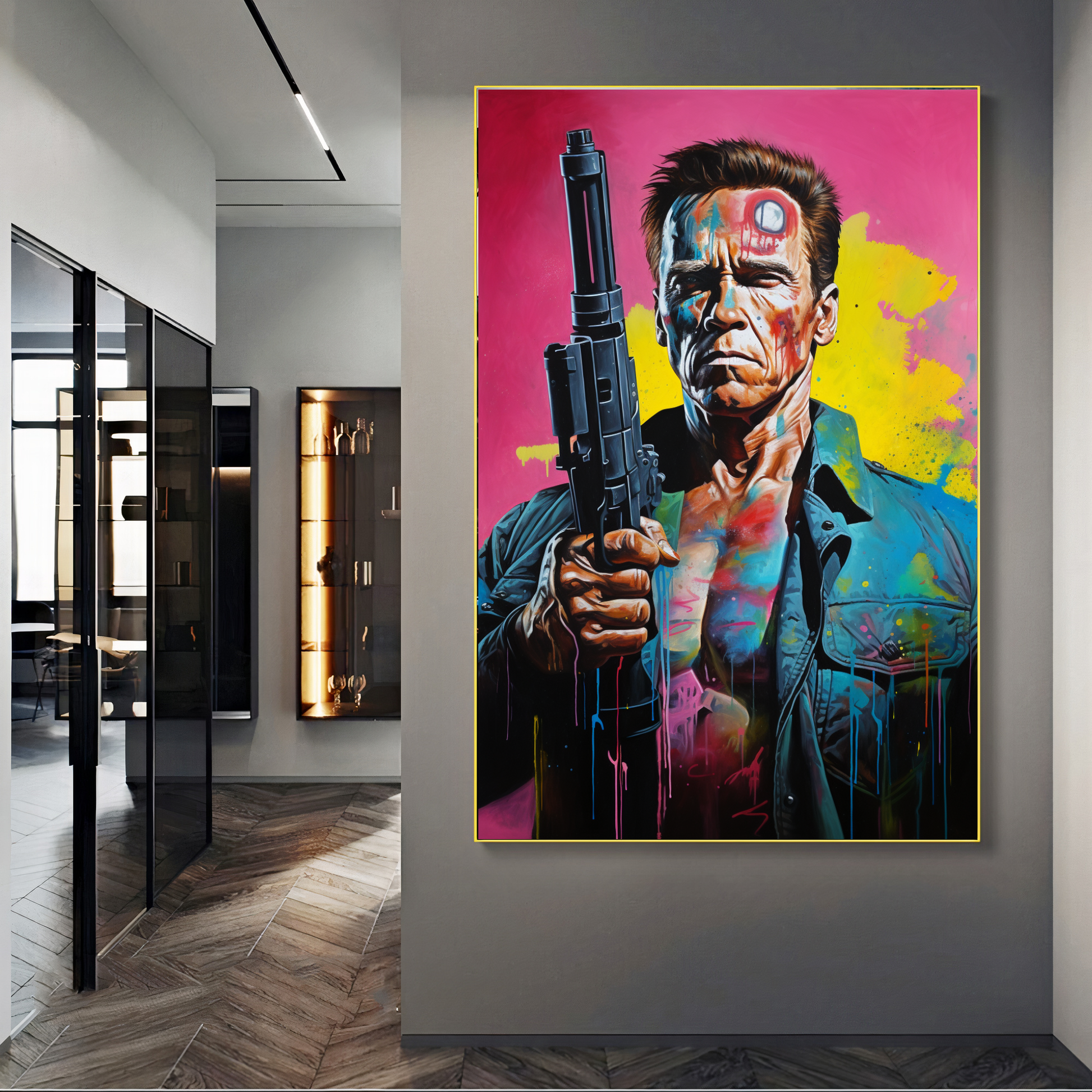 Terminator Art Print on Canvas - Bold and Vibrant Arnold Schwarzenegger Portrait