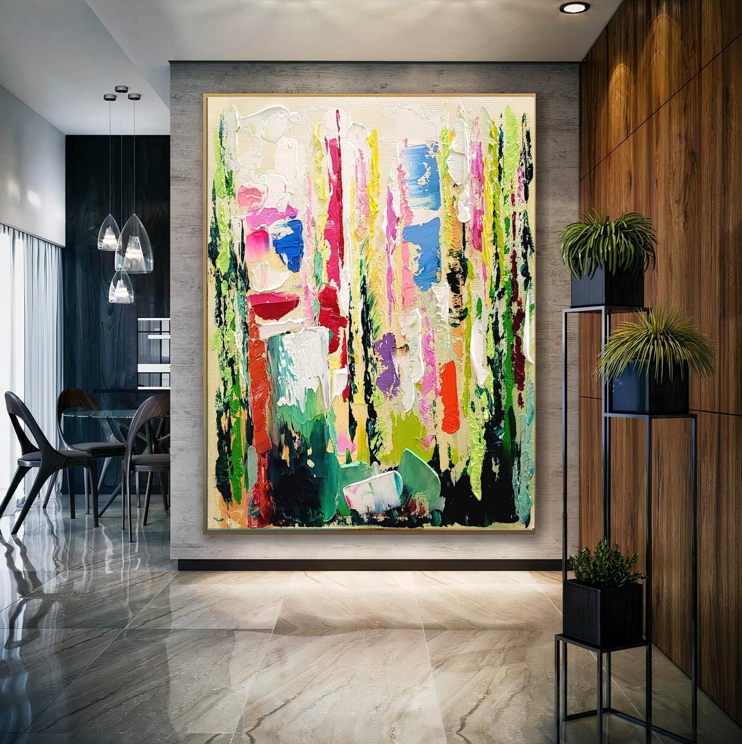 Green Abstract Wll Art, Floral Impasto Oil Painting on Canvas, Original Art Work