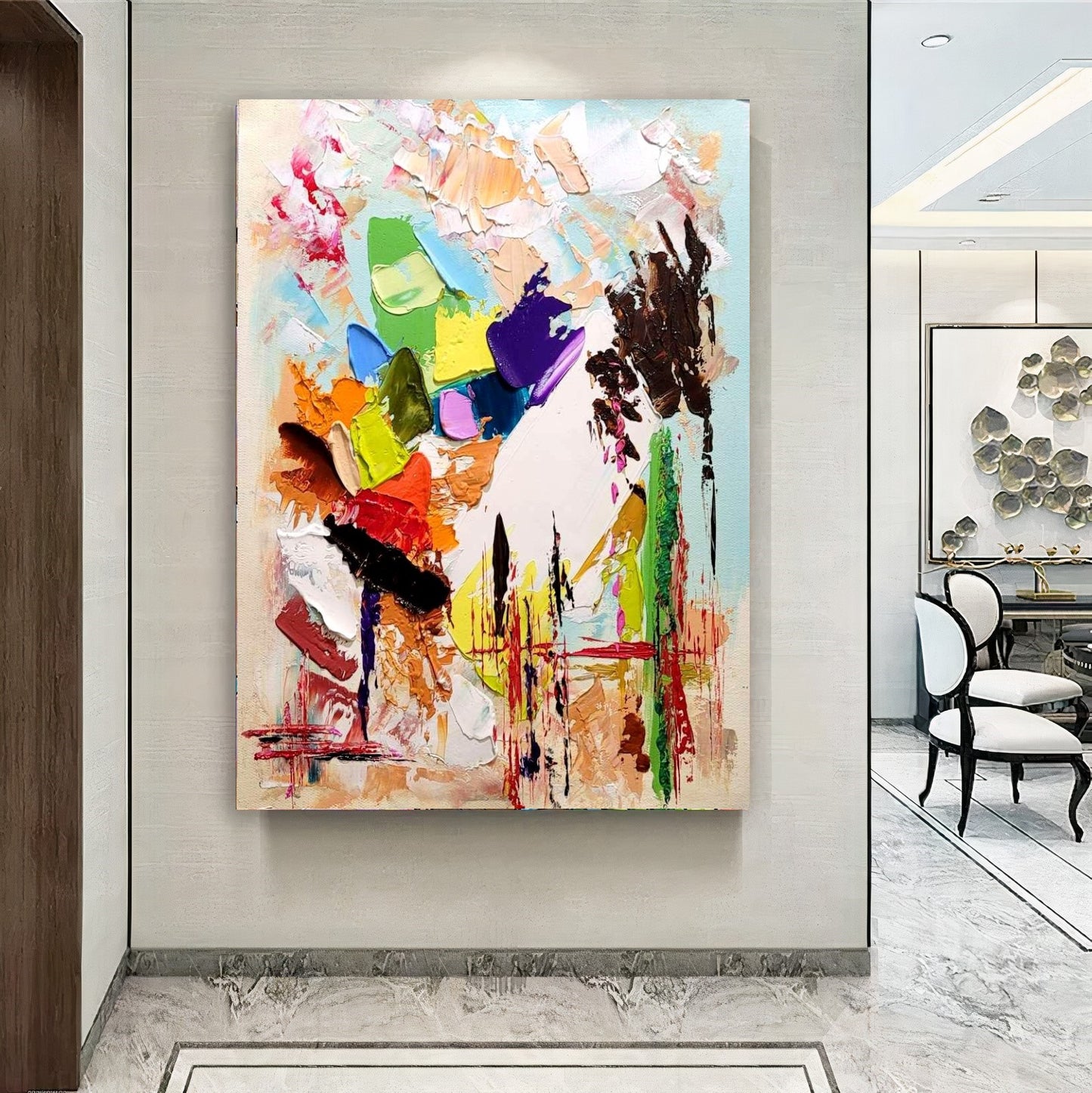 Modern Abstract Wall Art, Large Colorful Impasto Oil Painting on Canvas for Living Room