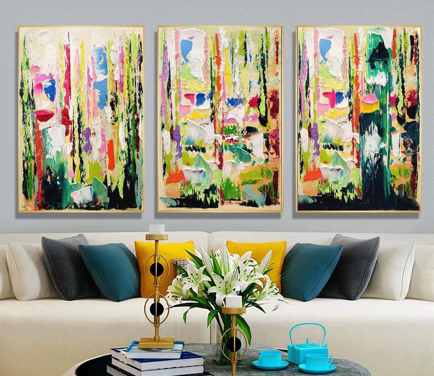 Green Abstract Wll Art, Floral Impasto Oil Painting on Canvas, Original Art Work