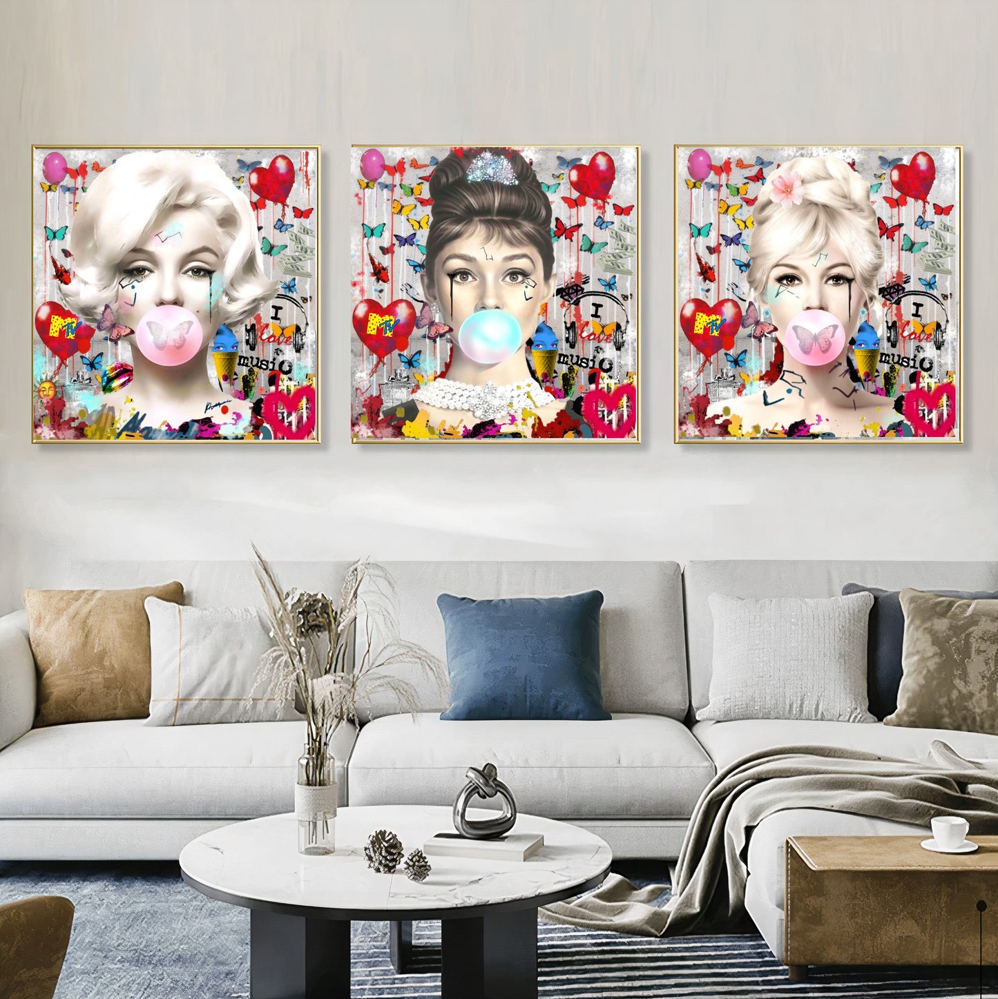 Marilyn Monroe, Audrey Hepburn, Bubble Gum Art, Modern Pop Art Print on Canvas {{ shop_name }}Prints canvas print canvas wall art giclée prints graffiti art print graffiti canvas graffiti canvas art large canvas print large wall art Large Wall Art Decor Living Room Art merilyn monroe art print Merilyn Monroe painting modern abstract art modern art print pop art print print on canvas ready to hang canvas street art on canvas stretched canvas art wall art prints