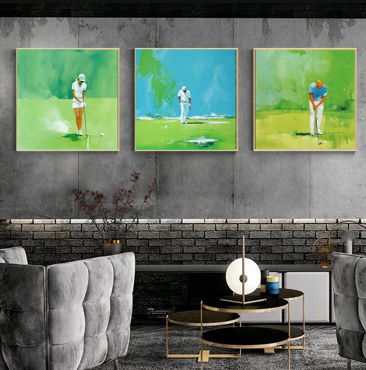 Moden Abstract Golf Art, Green Golf Art - Golfer Watercolor Art Print on Canvas