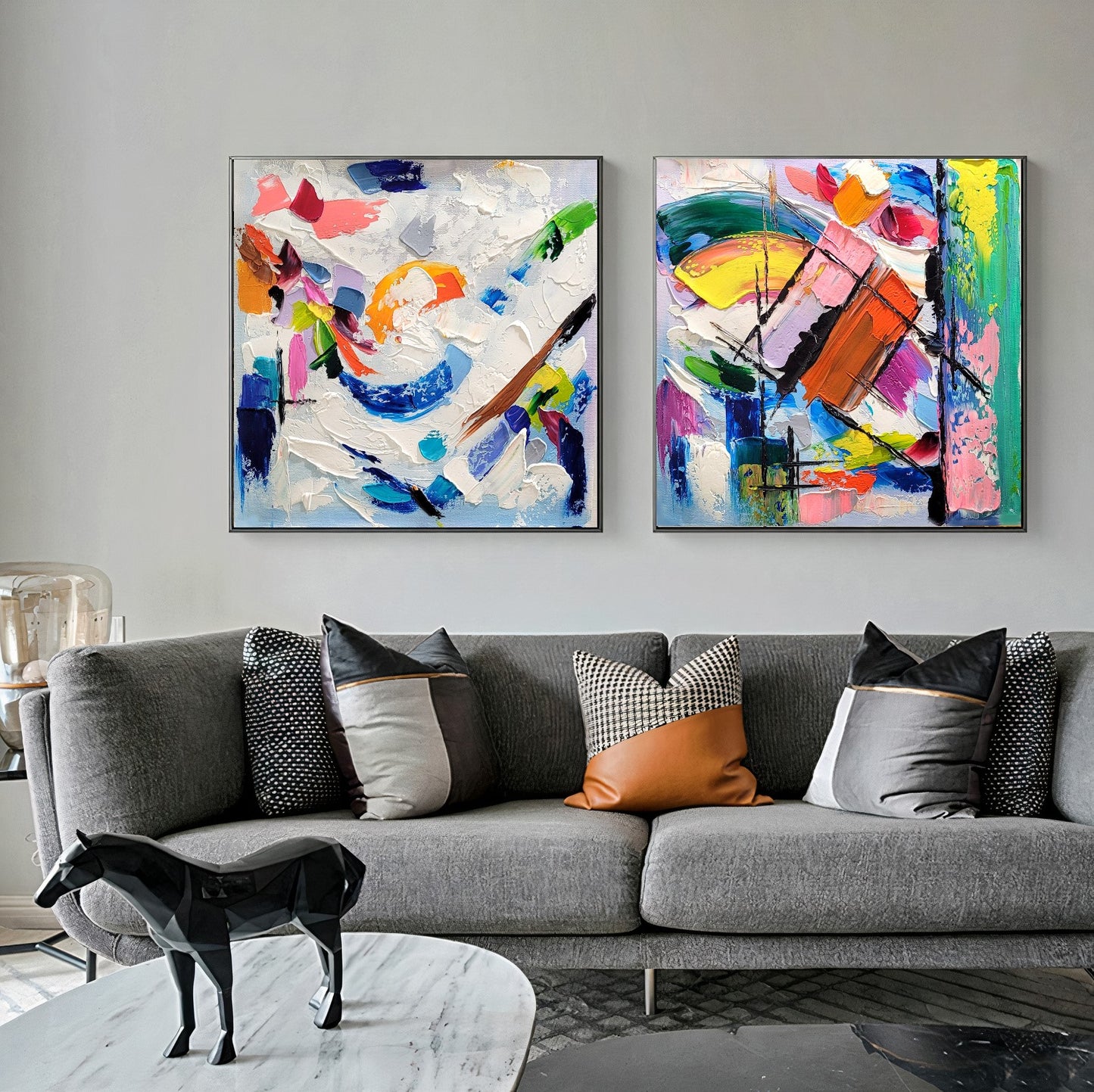 Large Blue Abstract Wall Art - Original Impasto Oil Painting on Canvas