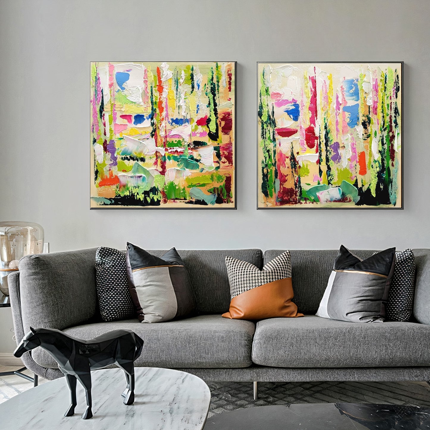 Green Abstract Wll Art, Floral Impasto Oil Painting on Canvas, Original Art Work