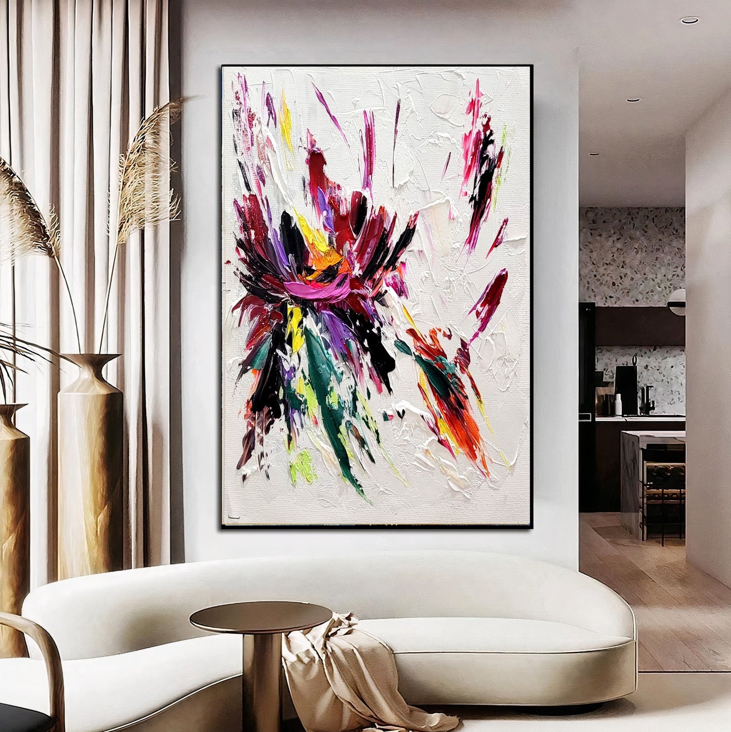 Floral Abstract Wall Art - Original Art, Colorful Impasto Oil Painting on Canvas
