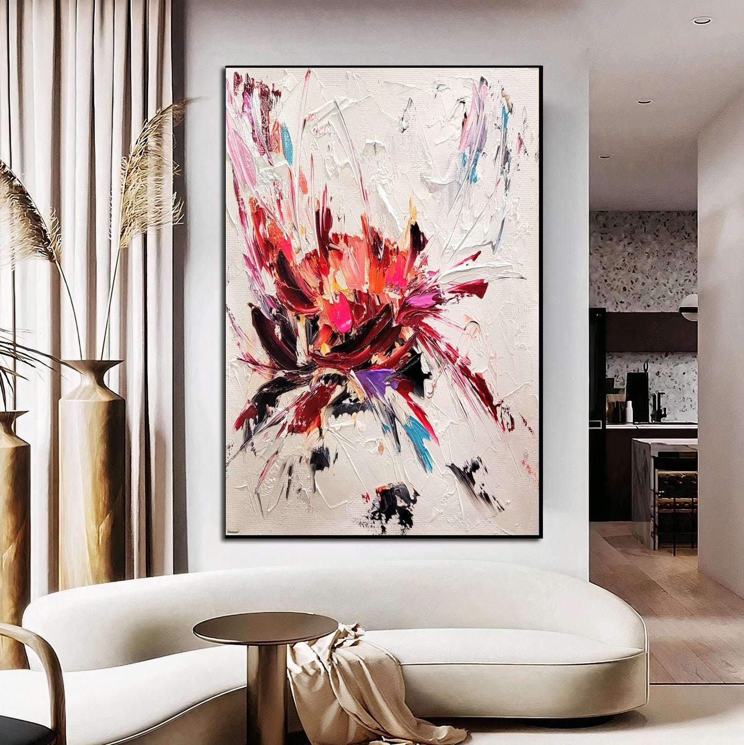 Floral Abstract Wall Art - Original Art, Colorful Impasto Oil Painting on Canvas