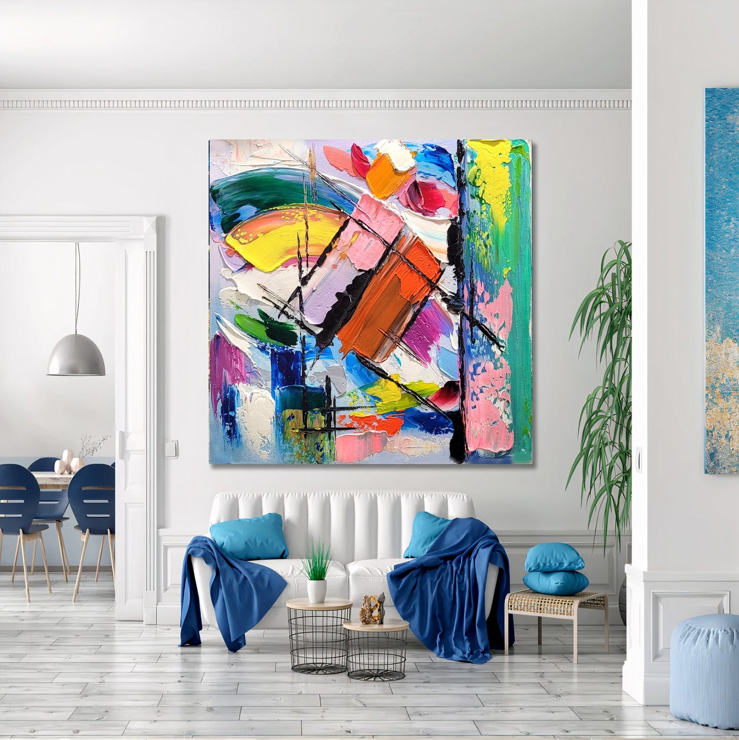 Large Blue Abstract Wall Art - Original Impasto Oil Painting on Canvas