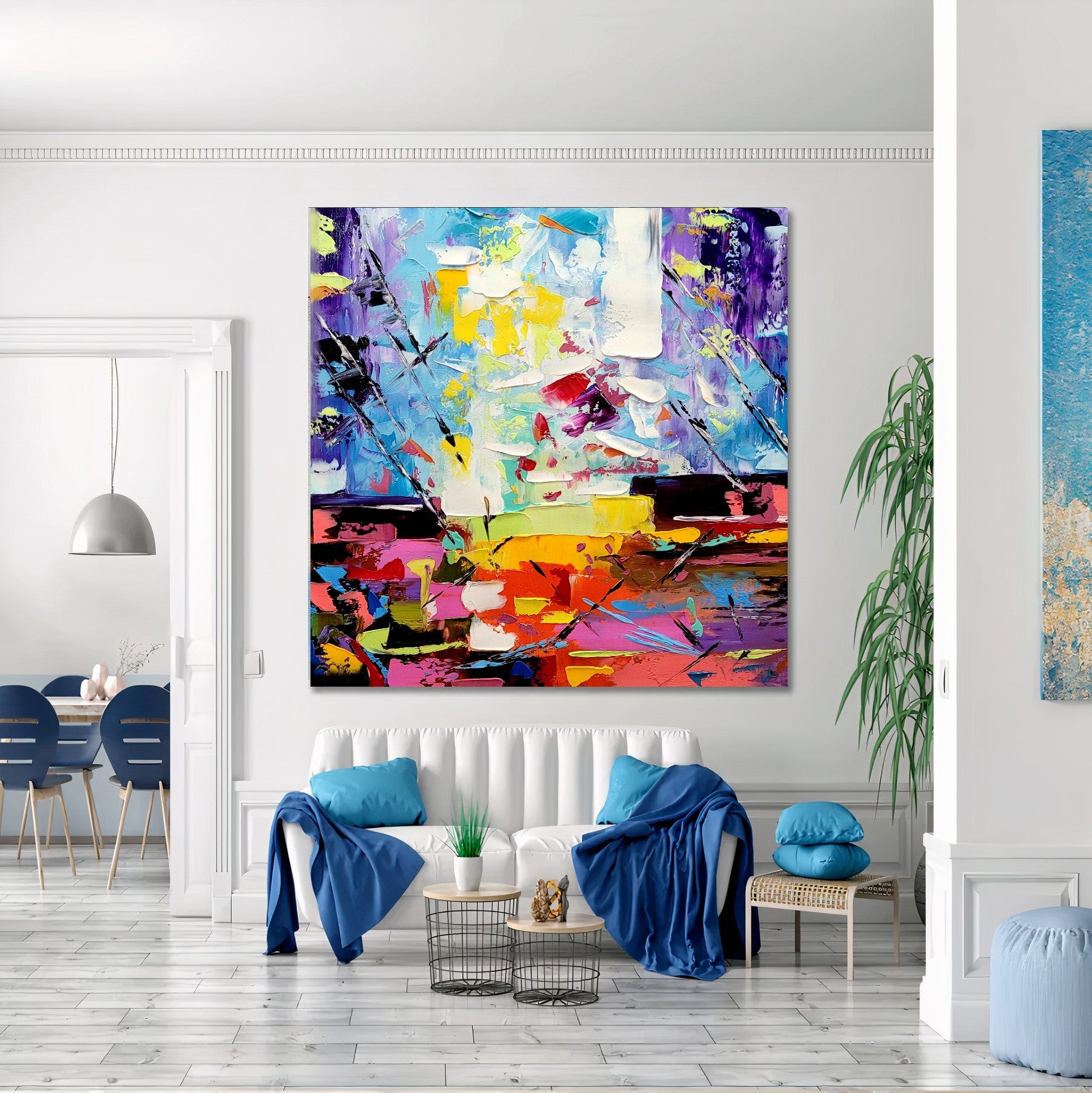 Vibrant Rainbow Modern Abstract Art for Living room, Impasto Oil Painting on Canvas, Handmade Art for sale