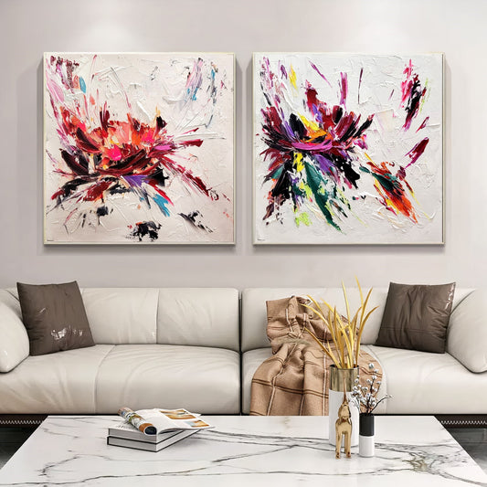 Floral Abstract Wall Art - Original Art, Colorful Impasto Oil Painting on Canvas