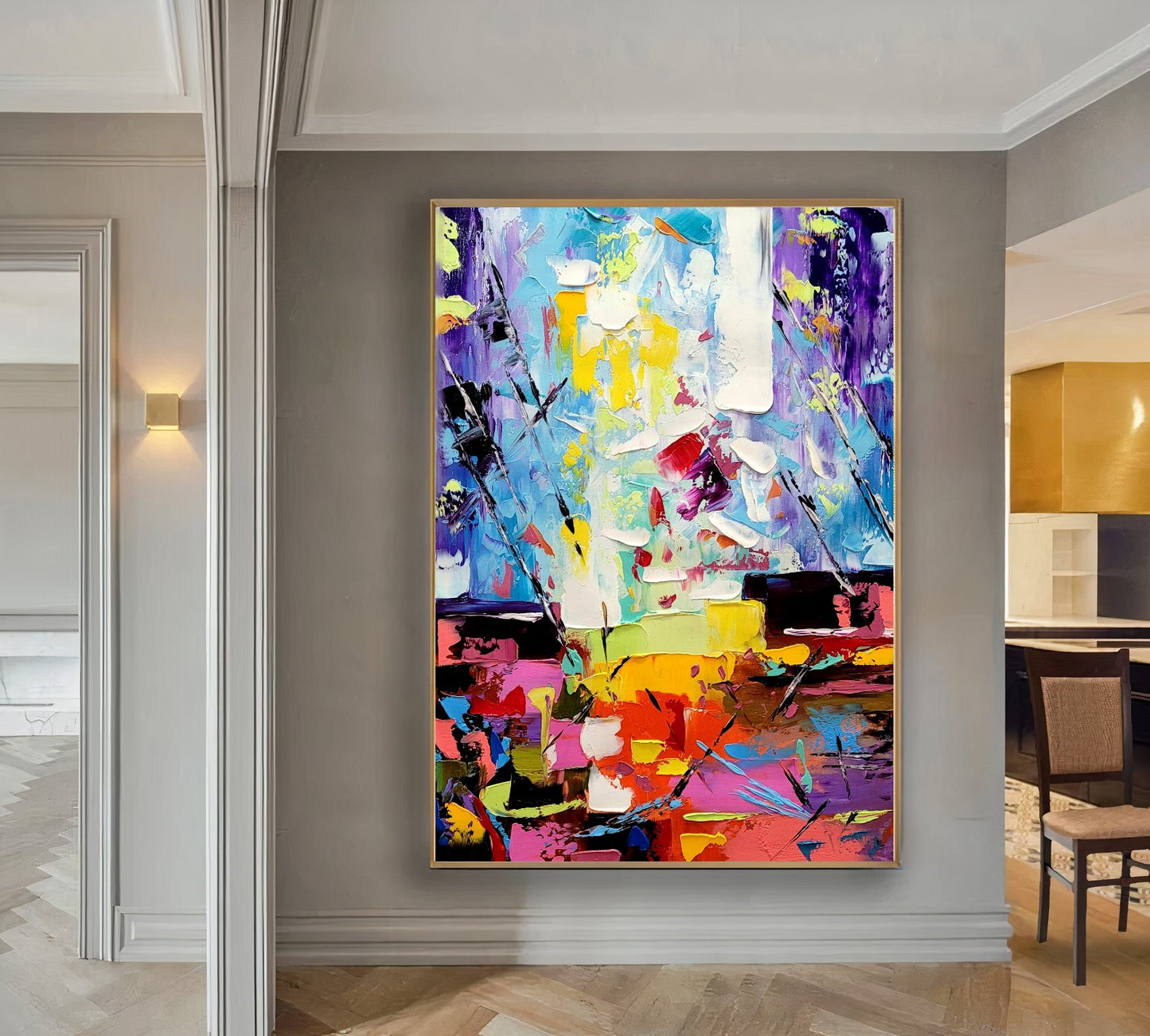 Vibrant Rainbow Modern Abstract Art for Living room, Impasto Oil Painting on Canvas, Handmade Art for sale