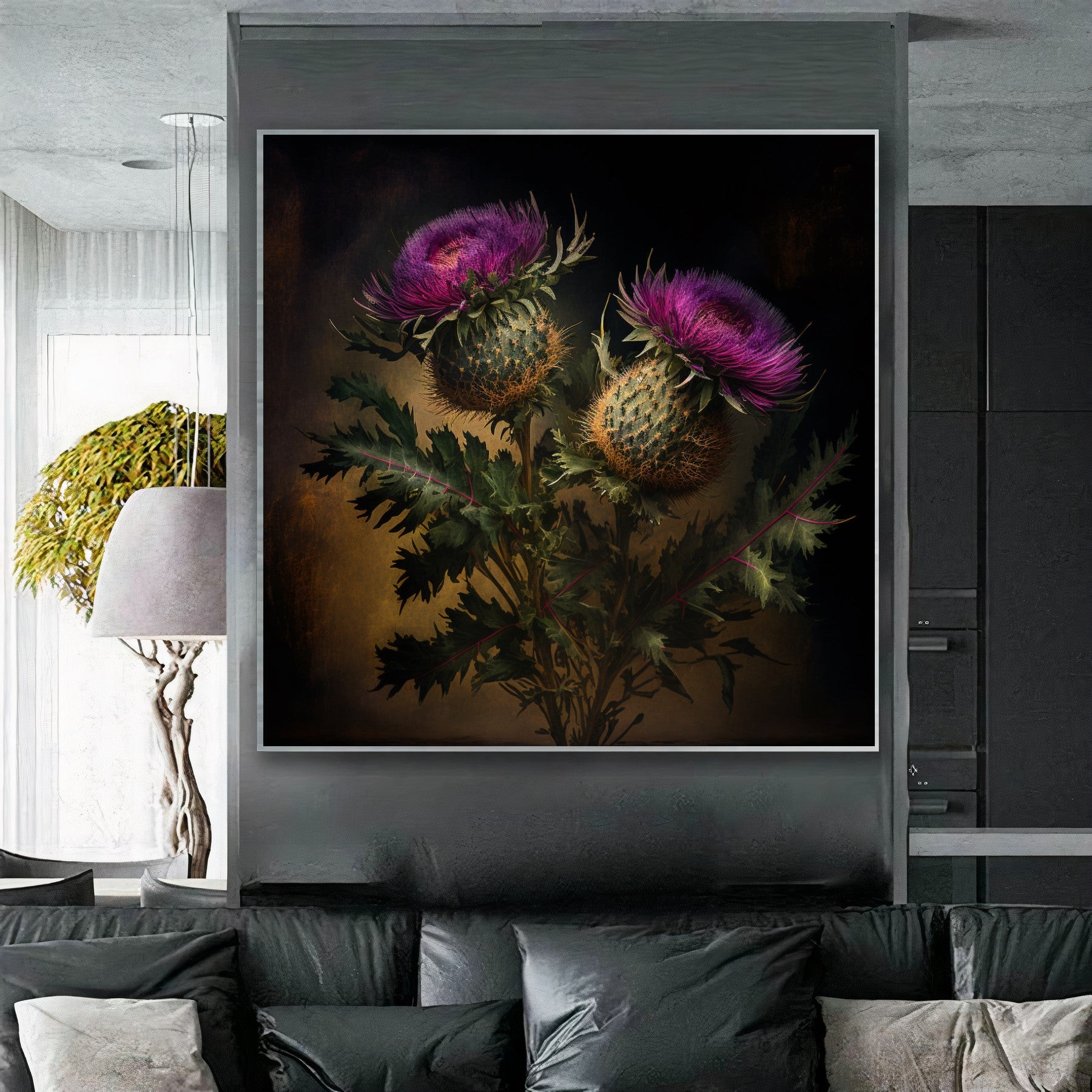 Thistle Flower Art Print - Botanical Wall Art for Nature Lovers {{ shop_name }}Prints botanical decor botanical print canvas print canvas wall art cottagecore floral wall art flower print giclée prints large canvas print large wall art Large Wall Art Decor Living Room Art modern art print nature lover plant art print on canvas ready to hang canvas Scottish thistle stretched canvas art thistle flower thistle illustration vintage style wall art prints wildflower