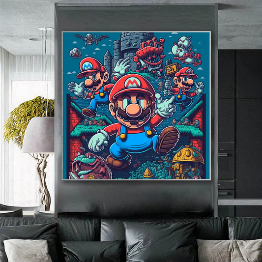 Mario Game Art - Retro Nintendo-Inspired Decor for Gamers {{ shop_name }}Prints canvas print canvas wall art classic game collectible gamer gift gaming decor gaming room decor geek art giclée prints large canvas print large wall art Large Wall Art Decor Living Room Art Mario Mario Bros modern art print Nintendo nostalgic pixel art pop culture print on canvas ready to hang canvas retro gaming stretched canvas art Super Mario video game art wall art prints