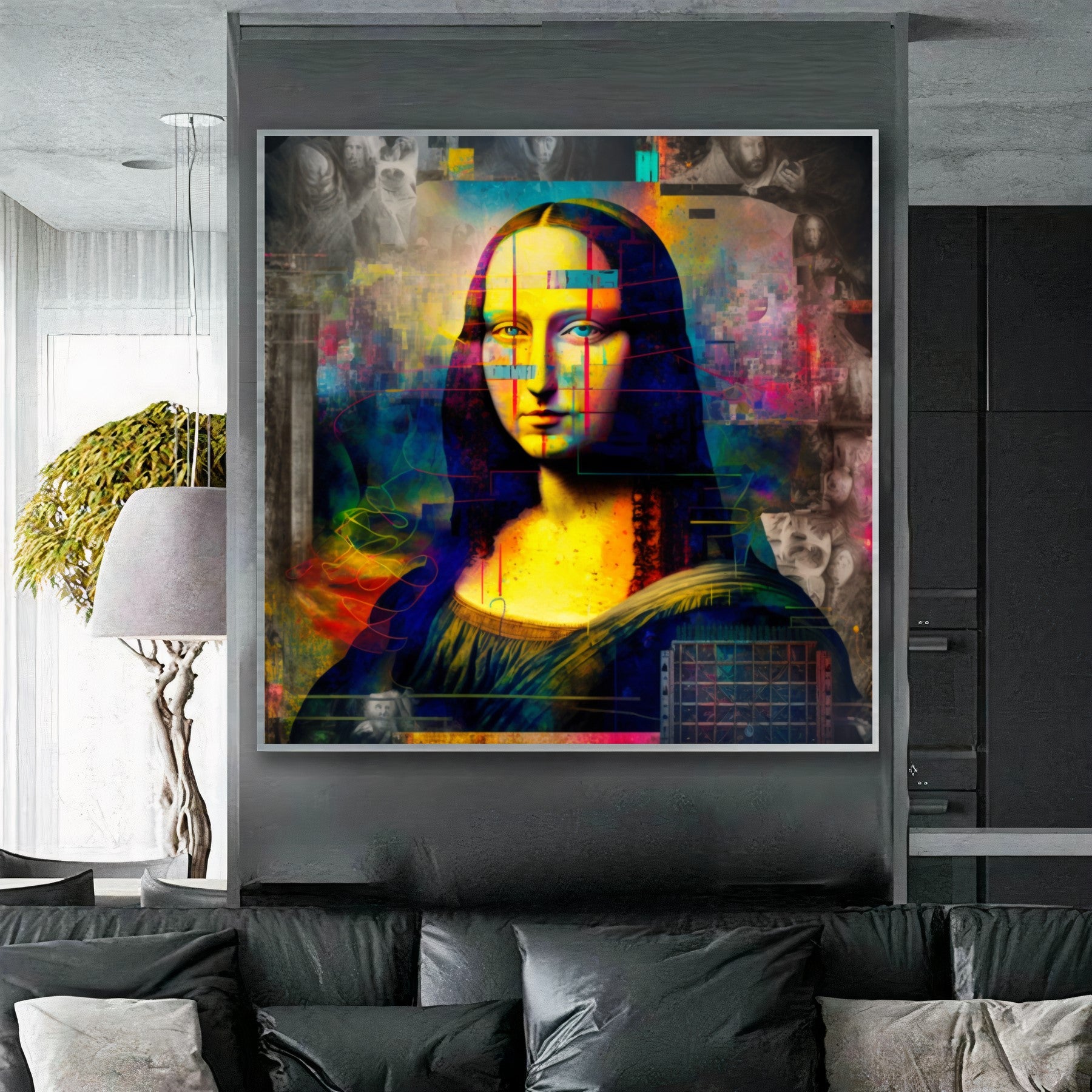 Modern Mona Lisa - Colorful Abstract Graffiti Art {{ shop_name }}Prints canvas print canvas wall art classic art colorful digital art digital collage giclée prints glitch art graffiti art print graffiti canvas art graffiti pop art large canvas print large wall art Large Wall Art Decor Leonardo da Vinci Living Room Art modern art print modern twist Mona Lisa neon pop art print on canvas ready to hang canvas stretched canvas art surreal vibrant wall art prints