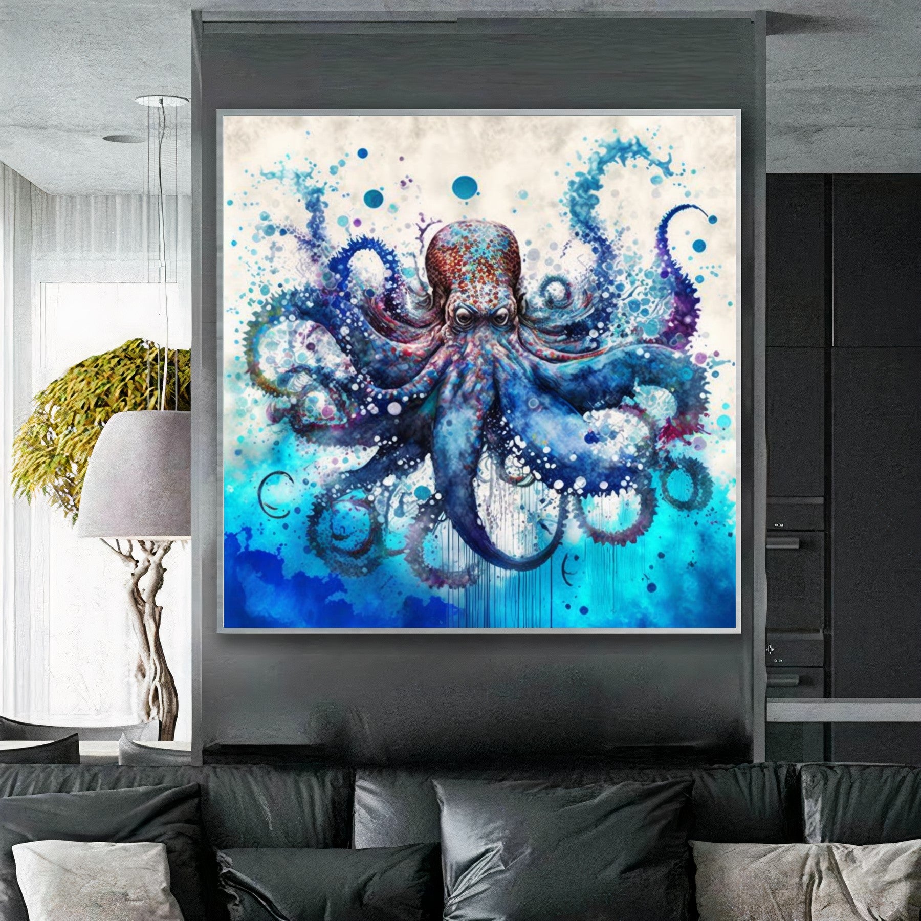 Vibrant Blue Octopus - Underwater Canvas Art Print on Canvas, Unique Gift