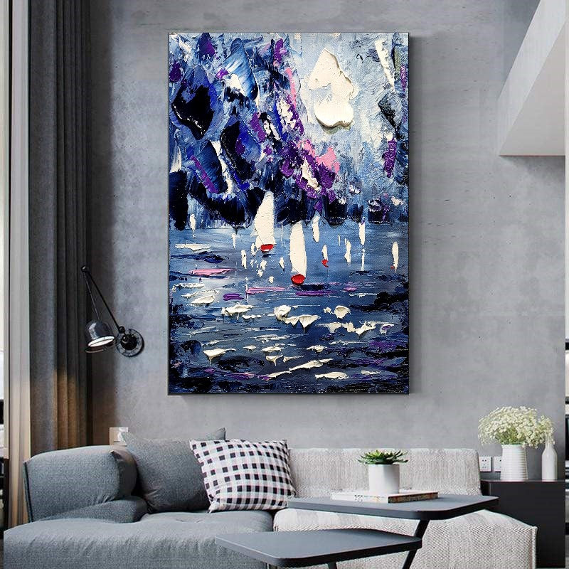 Seascape Painting, Abstract Wall Art, Modern Impasto Oil Painting on Canvas