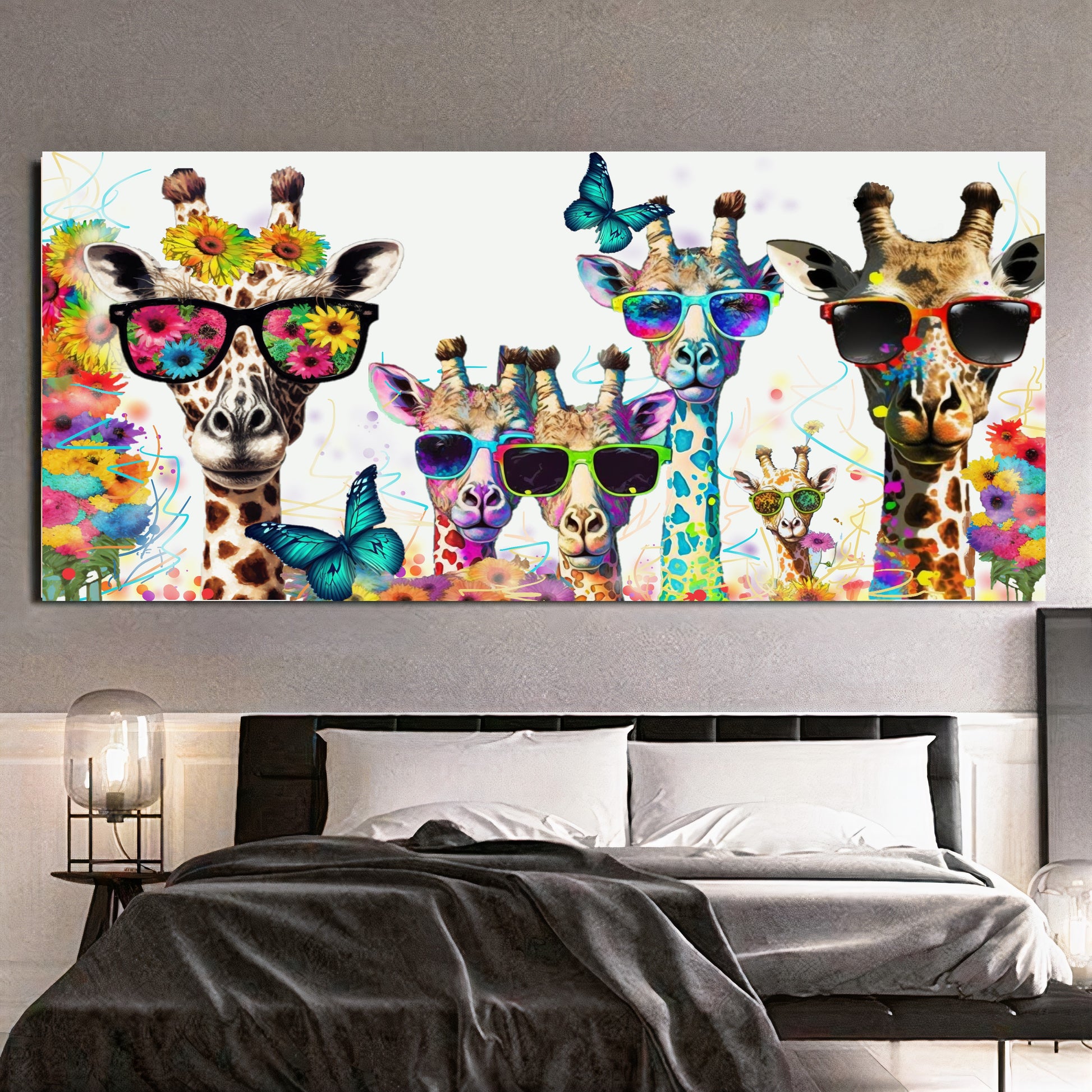 Sunny Giraffe Family - Quirky Giraffes Canvas Print - Colorful Fun Animal Wall Art