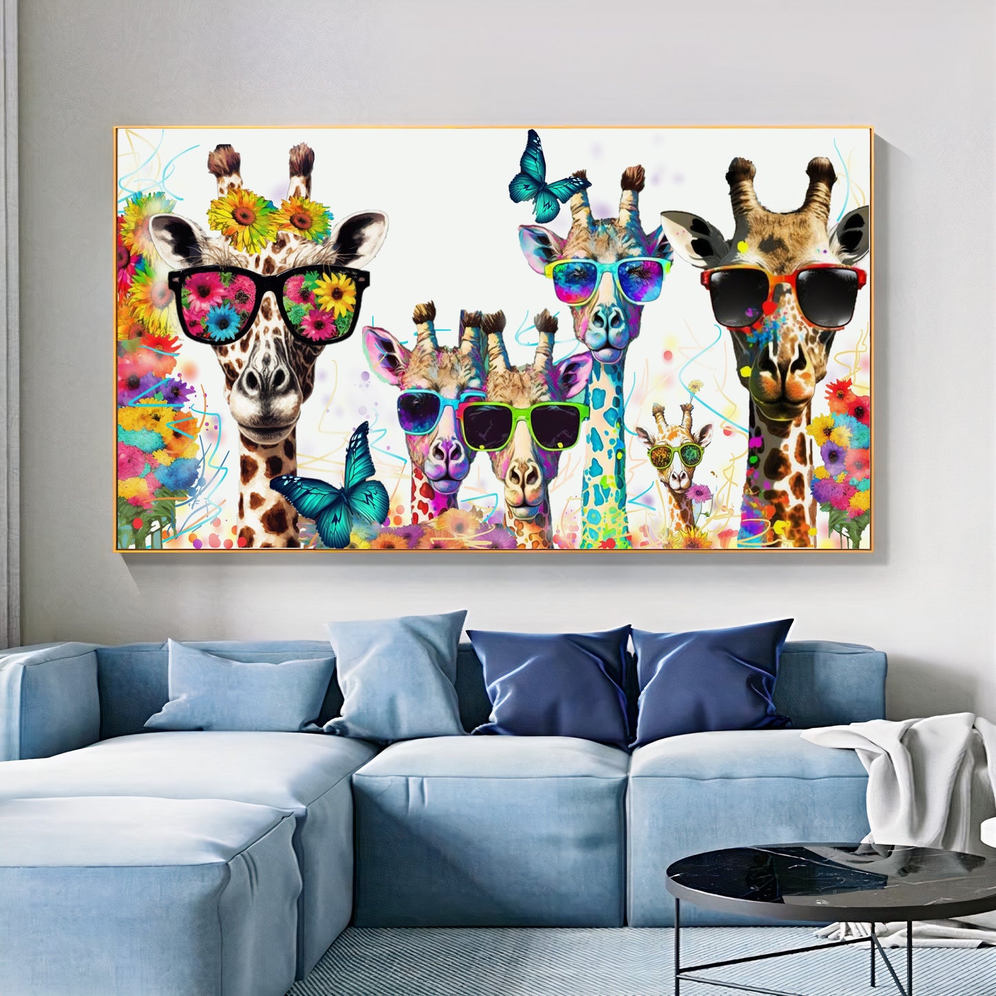 Sunny Giraffe Family - Quirky Giraffes Canvas Print - Colorful Fun Animal Wall Art