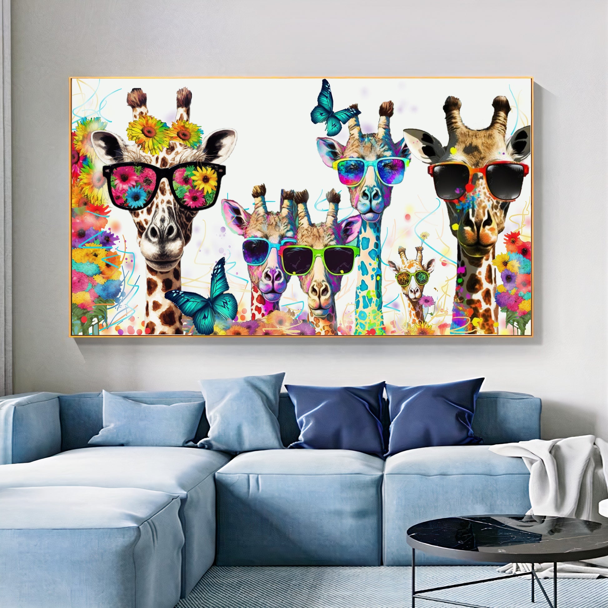 Sunny Giraffe Family - Quirky Giraffes Canvas Print - Colorful Fun Animal Wall Art