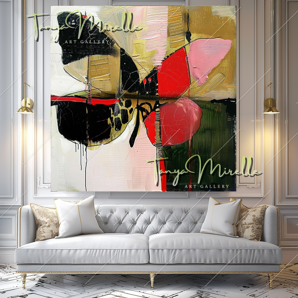 Red Black Abstract Butterfly Canvas Oil Painting #207