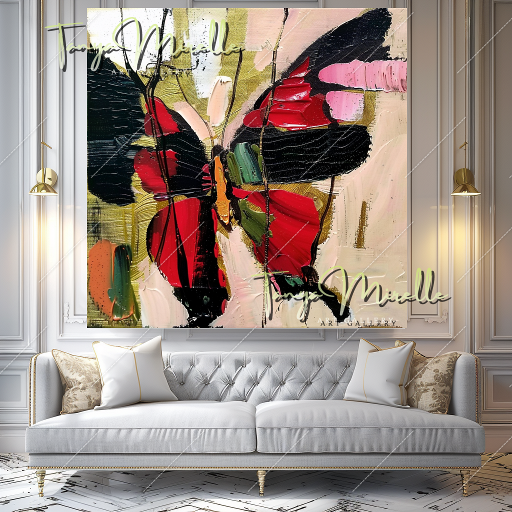 Red Black Abstract Butterfly Canvas Oil Painting #207