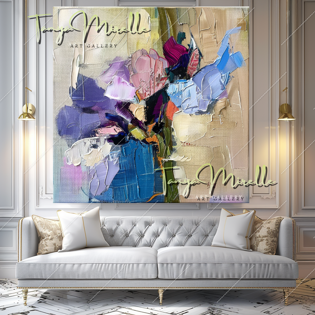 Abstract Impasto Flower Oil Painting, Palette Knife Canvas #211