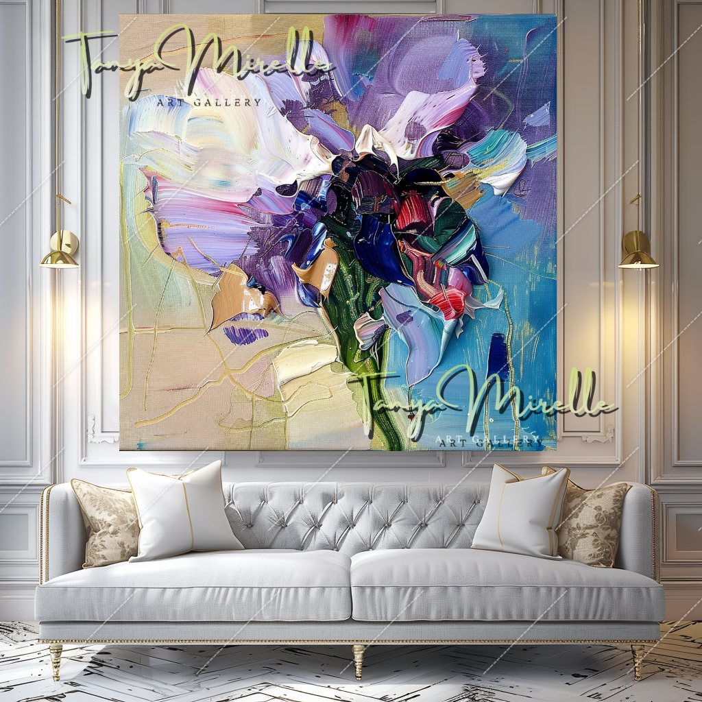 Abstract Impasto Flower Oil Painting, Palette Knife Canvas #211