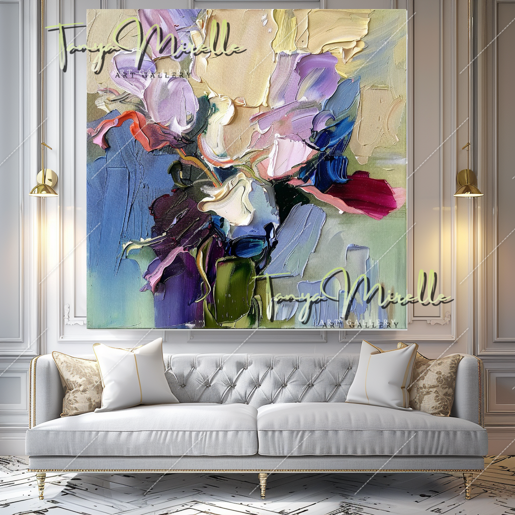 Abstract Impasto Flower Oil Painting, Palette Knife Canvas #211