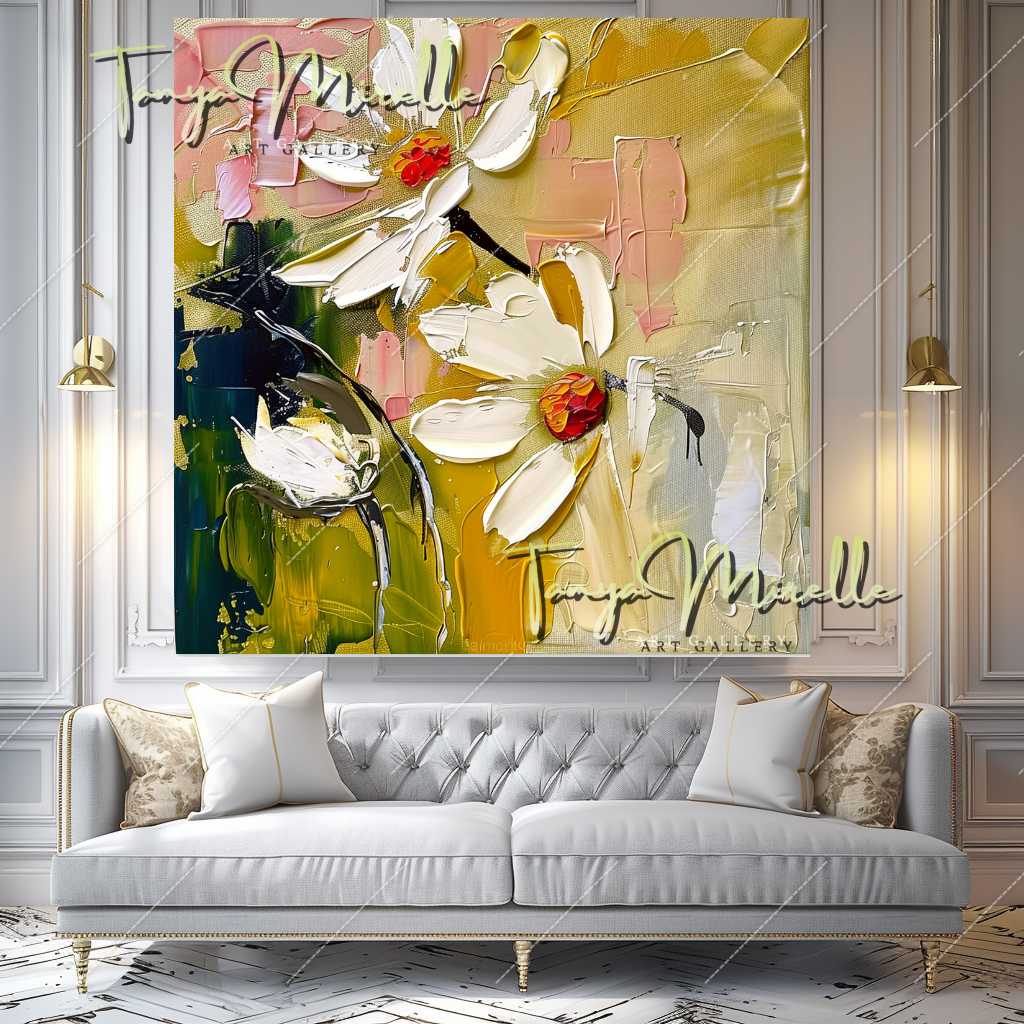 Elegant Abstract Flower Wall Art, Oil Impasto Painting #217