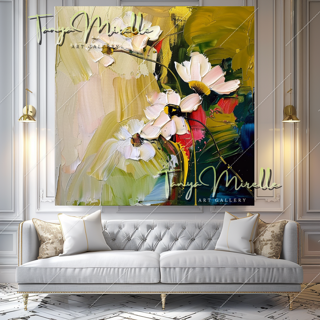 Elegant Abstract Flower Wall Art, Oil Impasto Painting #217