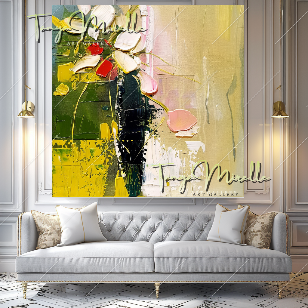 Elegant Abstract Flower Wall Art, Oil Impasto Painting #218