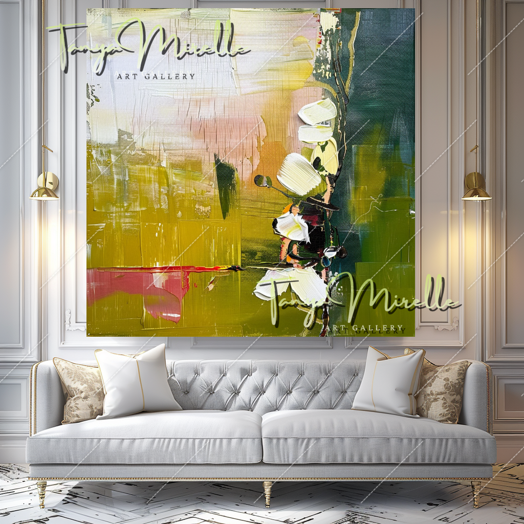 Elegant Abstract Flower Wall Art, Oil Impasto Painting #218