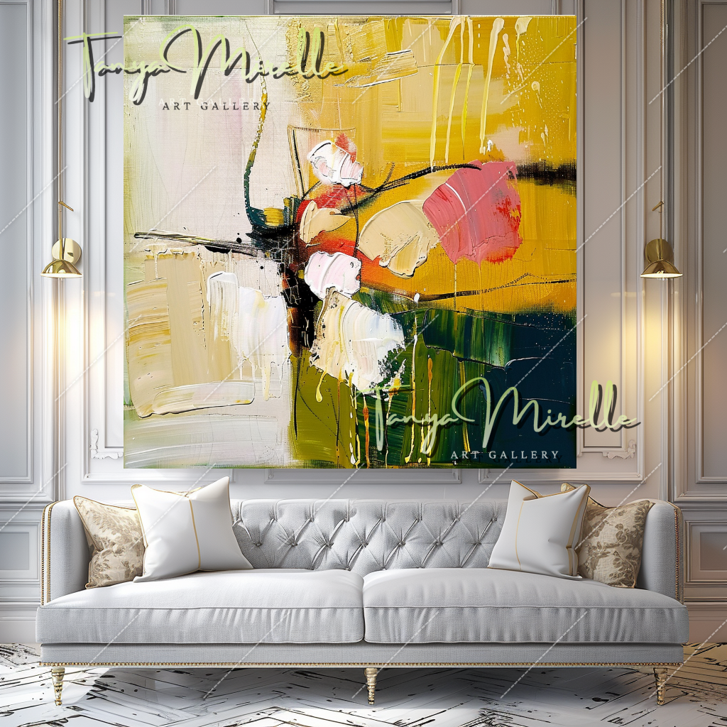 Elegant Abstract Flower Wall Art, Oil Impasto Painting #218