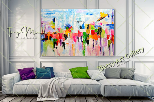 Grands tableaux abstraits pour salon, peinture à l'huile impasto sur toile, art mural moderne, peinture unique