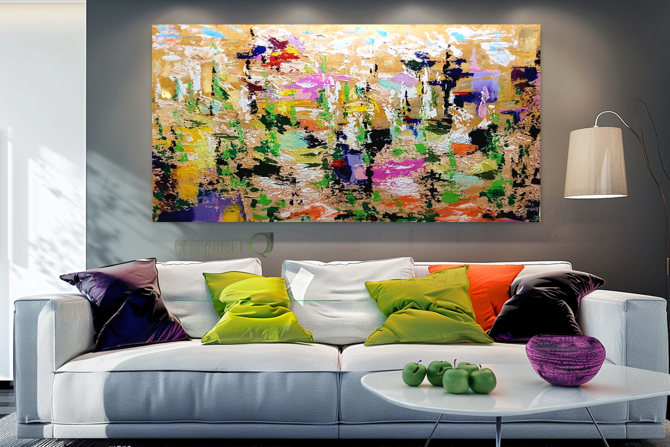 LARGE Modern Abstract Art, Impasto Oil Painting on Canvas, Colorful Floral Wall Art for living room