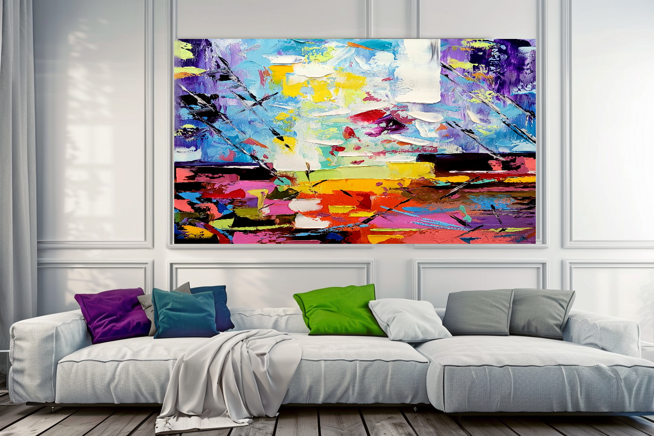 Vibrant Rainbow Modern Abstract Art for Living room, Impasto Oil Painting on Canvas, Handmade Art for sale